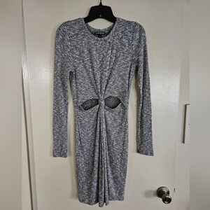 Express Long Sleeve Knit Cut Out Dress - Black & White - Size S